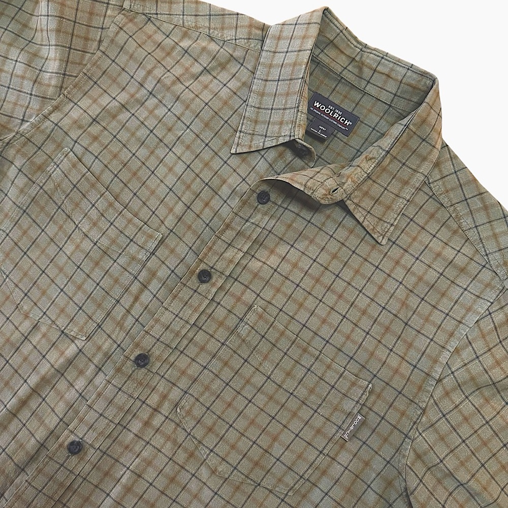 Woolrich Men Cotton Long Sleeve Green Brown Plaid LightweightButton Down Shirt L